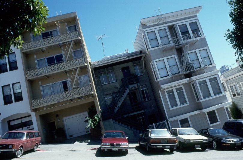 Tilted photograph on a steep street in San Francisco